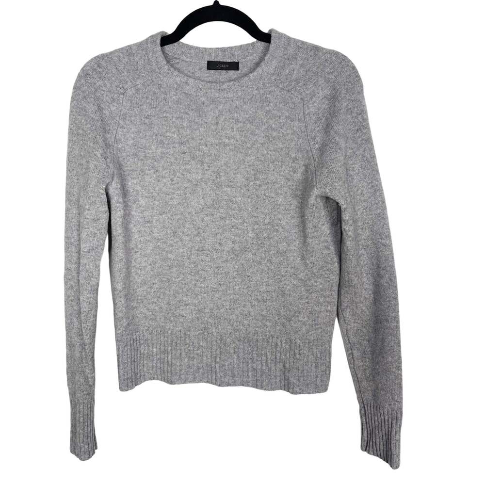 J Crew Womens XSmall Heather Gray Lambswool Long Sleeve Crew Neck Sweater Raglan